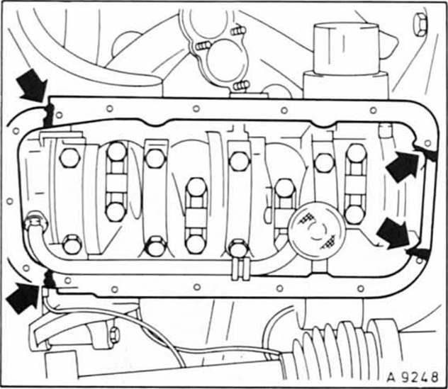 Opel Omega Reparaturanleitung. Ölwanne aus- und einbauen/dichtung für ölwanne ersetzen