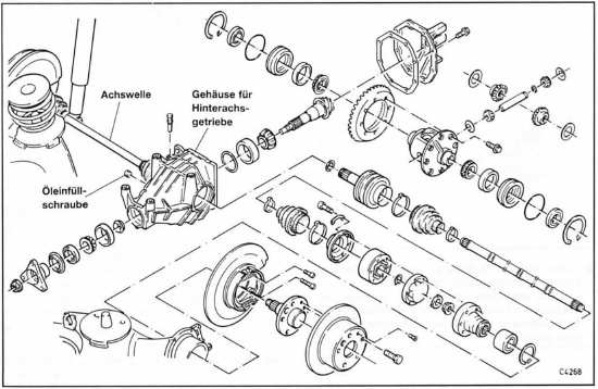 Opel Omega Reparaturanleitung. Hinterachsaufhängung/ausgleichgetriebe