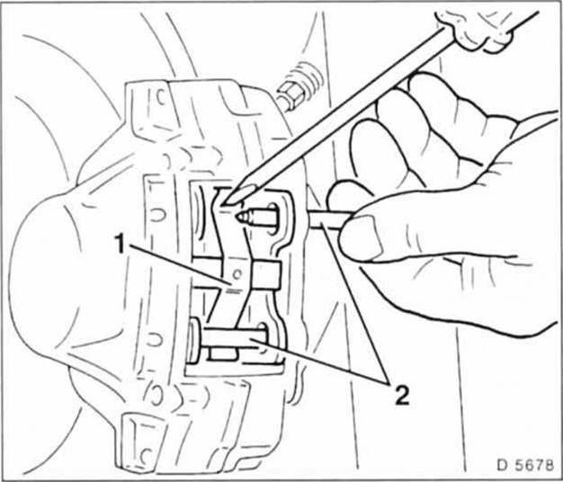 Opel Omega Reparaturanleitung. Scheibenbremsbeläge hinten aus-und einbauen