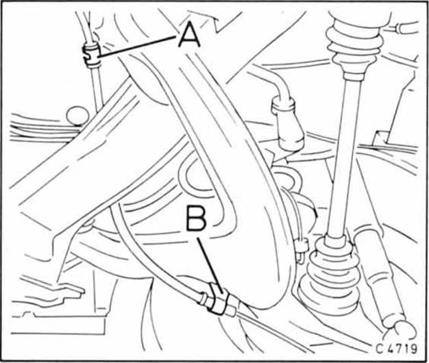 Opel Omega Reparaturanleitung. Handbremsseil aus- und einbauen 