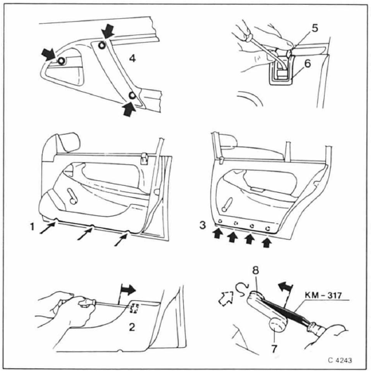 Opel Omega Reparaturanleitung. Türverkleidung aus- und einbauen 
