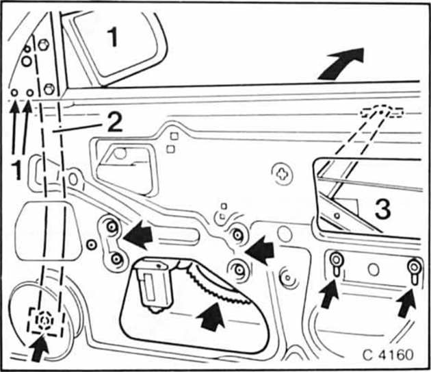 Opel Omega Reparaturanleitung. Türfenster aus- und einbauen 