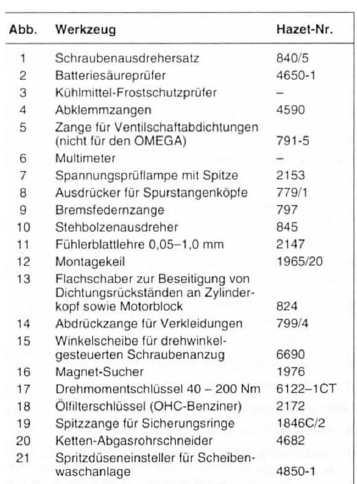 Opel Omega Reparaturanleitung. Das spezialwerkzeug