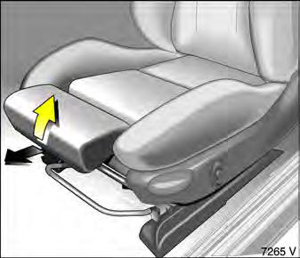 Opel Omega. Oberschenkelauflage  einstellen: vorderes auflagepolster anheben und verschieben