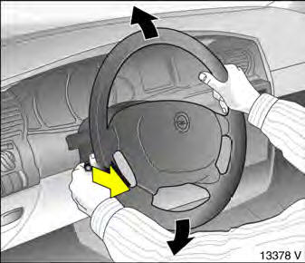 Opel Omega. Lenkradeinstellung : hebel ziehen, höhe einstellen, hebel loslassen