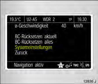 Opel Omega. Systemeinstellungen des graphic-info-displays 3 oder color-info-displays