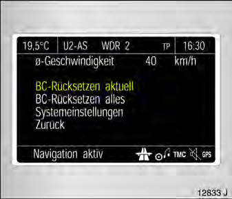 Opel Omega. Aktuelle bordcomputerinformationen zurücksetzen