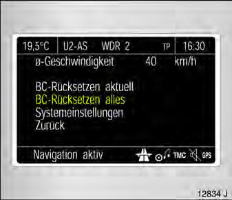 Opel Omega. Mehrere bordcomputerinformationen zurucksetzen